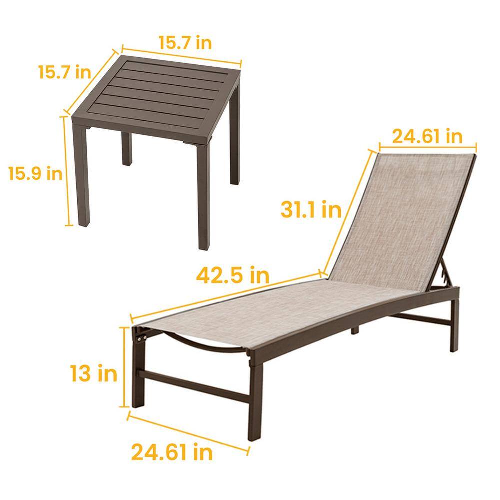 Beige Aluminum Outdoor Chaise Lounge Chairs with Table Set
