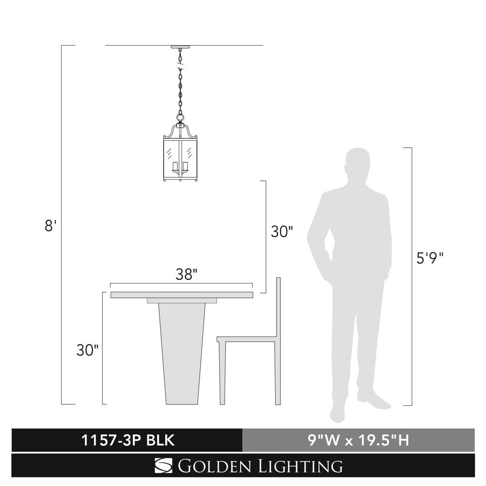 Payton Transitional 3-Light Pendant in Matte Black with Clear Glass