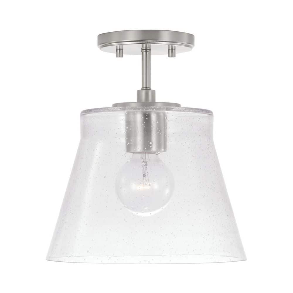 Brushed Nickel Clear Seeded Glass Drum Pendant Light