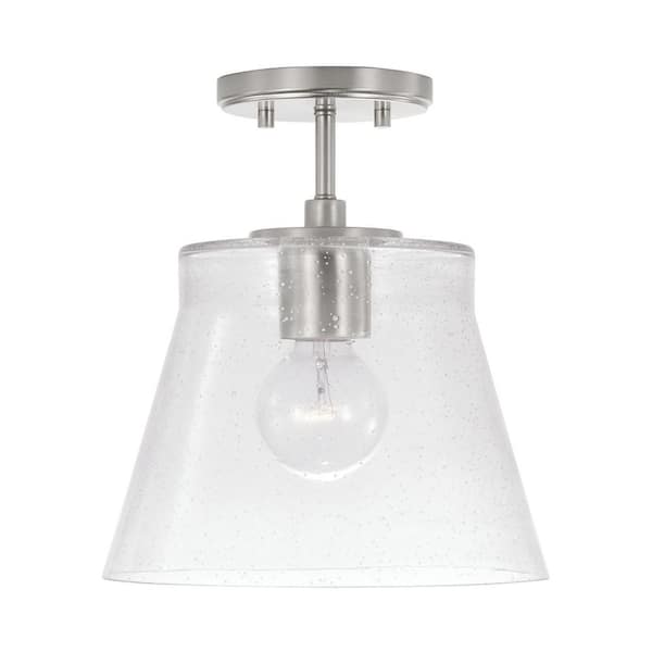 HOMEPLACE LIGHTING Baker 10.5 in. W x 11 in. H 1-Light Small Pendant in Brushed Nickel with Clear Seeded Glass