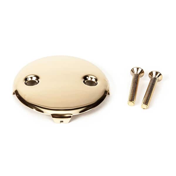 PF WaterWorks Universal Bath Tub/Bathtub Drain Double/Two (2) Hole Overflow Face Plate with Matching Screw in Polished Brass