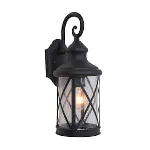 1-Light Exterior Wall Lantern Sconce in Black Finish Size