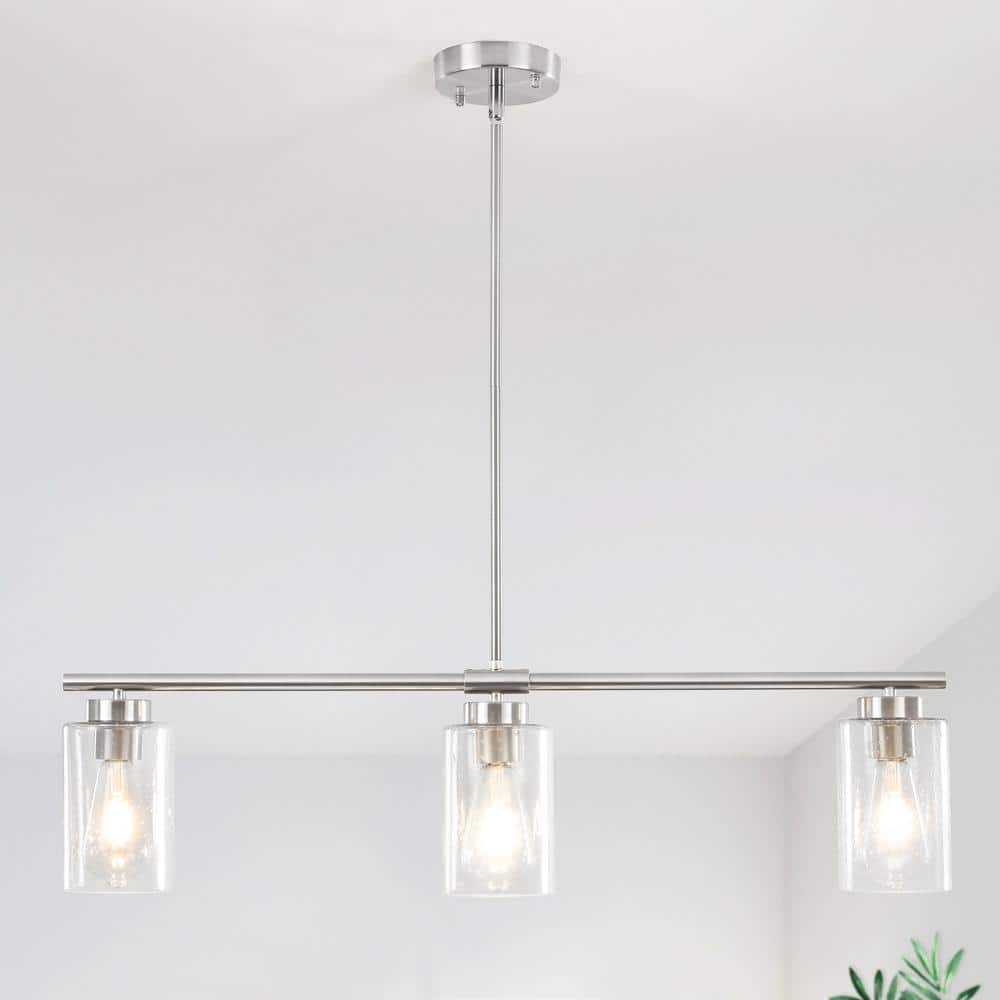 3-Light Sand Nickel Hanging Linear Chandelier Lighting with Glass Shade for Kitchen Island with no bulbs included price history on PriceWatchPro