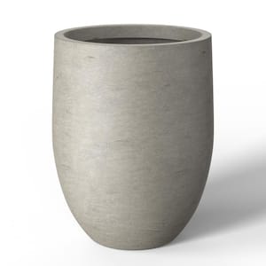 22''H Concrete Garden Flower Pots, Modern Round Lightweight Planters with Drainage Hole for Outdoor/Indoor, Weathered