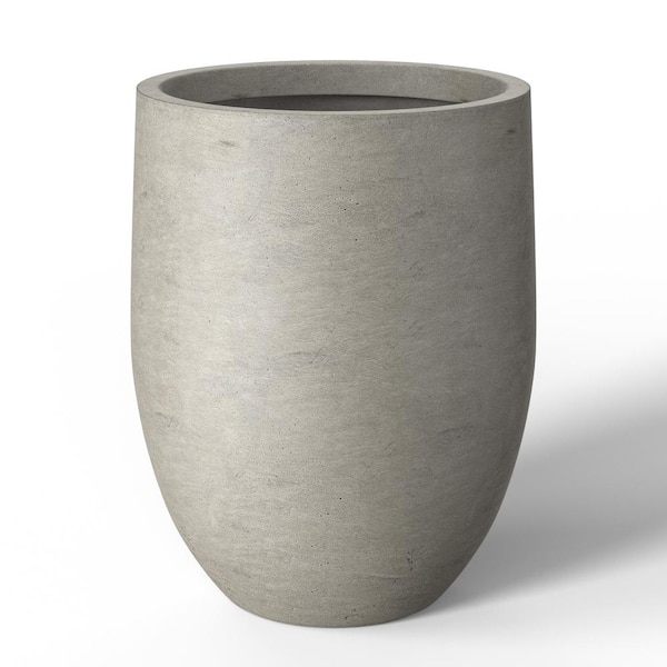 22"H Concrete Garden Flower Pots, Modern Round Lightweight Planters with Drainage Hole for Outdoor/Indoor, Weathered