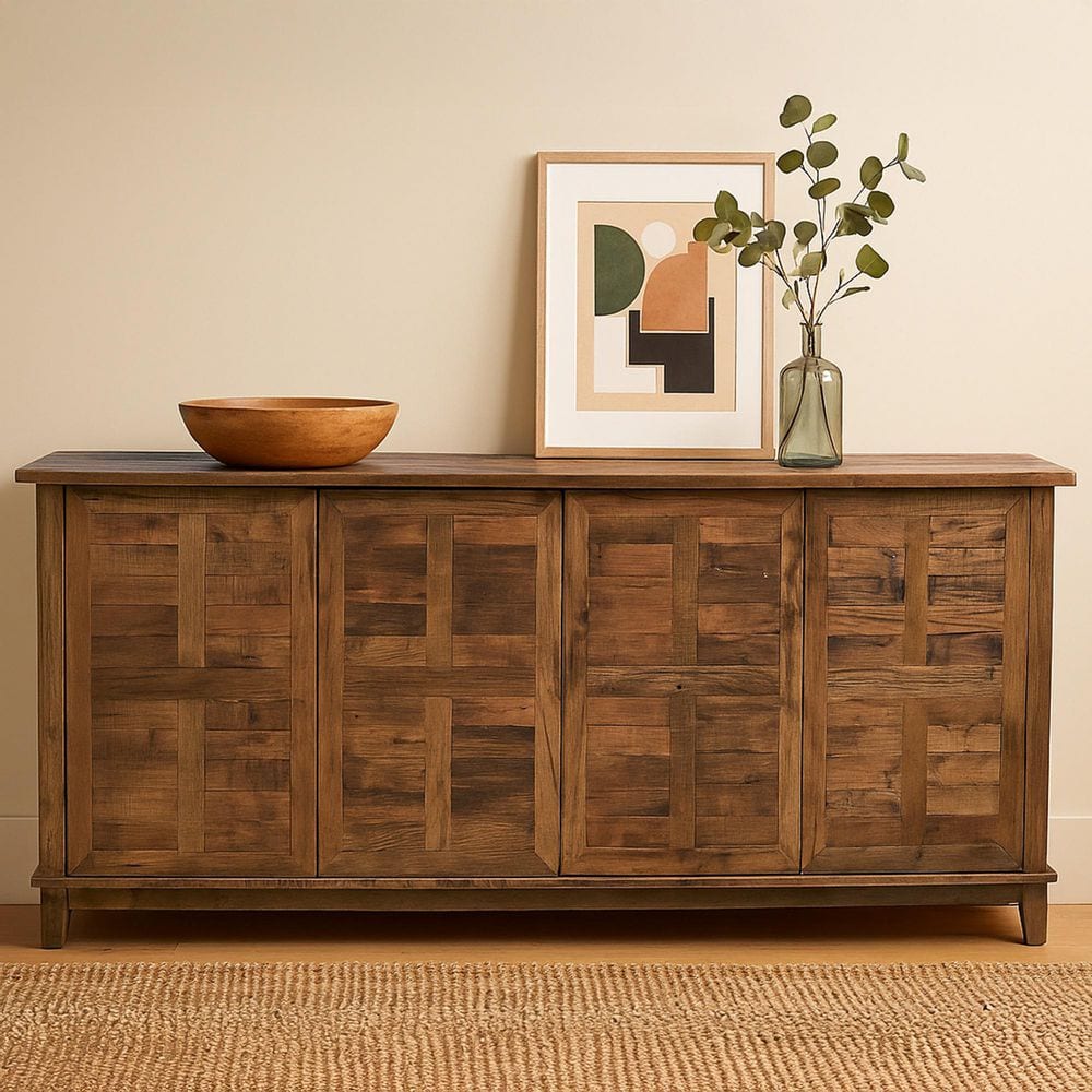Elrican Brown Reclaimed Railway Sleeper Wood Buffet with Adjustable Shelves and Media Cable Management price history on PriceWatchPro