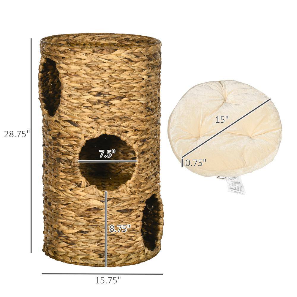 Natural Water Hyacinth Multi-Layer Elevated Cat Bed with Cushions