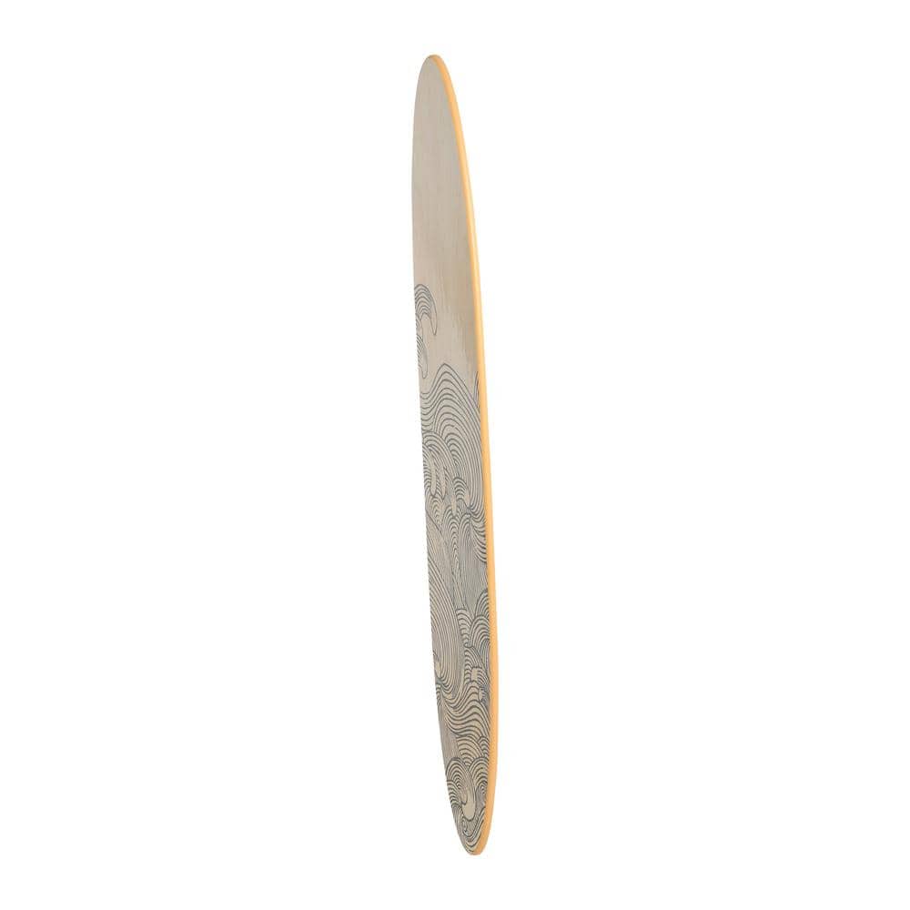 Natural Wood Coastal Surfboard Wall Art with Wave Design