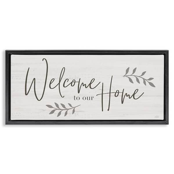 Welcome To Our Home Country Sign by Natalie Carpentieri Black Floater Frame Graphic Art Print Typography 31 in. x 15 in.