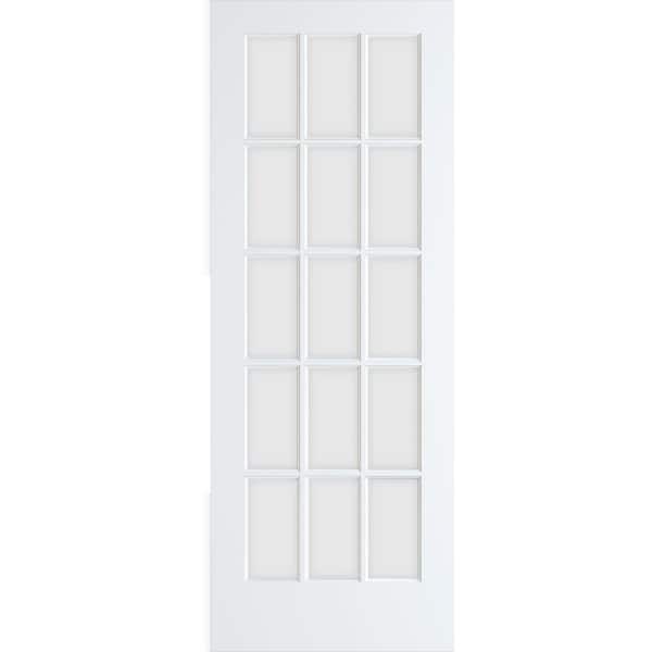 36 in x 80 in French Solid Wood 15-Lite Clear Glass Primed Wood Interior Door Slab