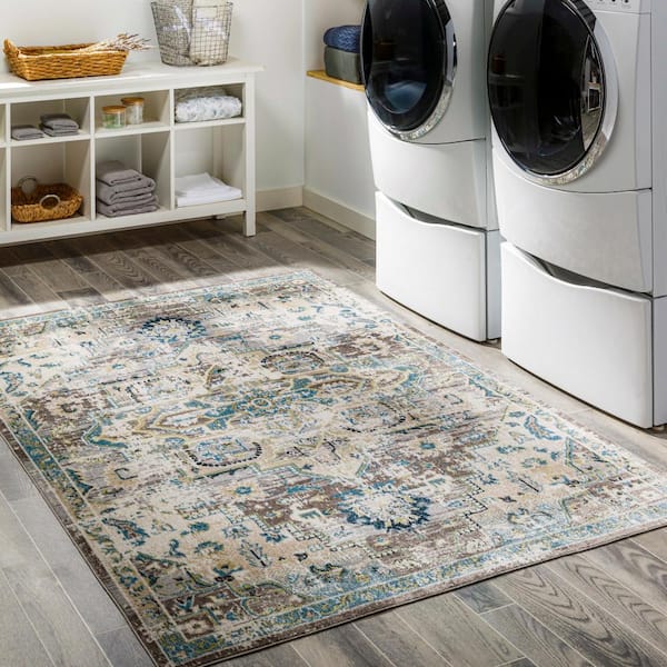 Livabliss Leatha Aqua/Multi 7 ft. x 9 ft. Indoor Machine-Washable Area Rug