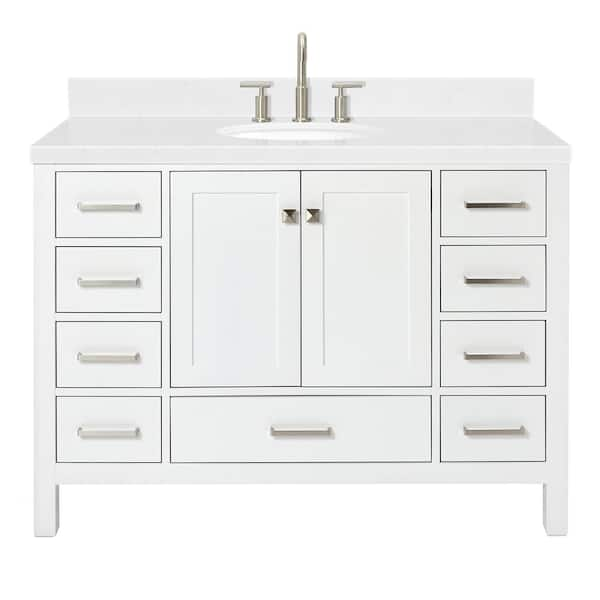 Cambridge 48 in. W x 22 in. D x 36 in. H Single Oval Sink Bath Vanity in White with Carrara White Quartz Top