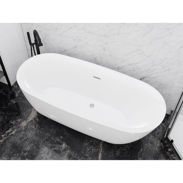 Ami 5.6 ft. Acrylic Flatbottom Freestanding Bathtub in Glossy White