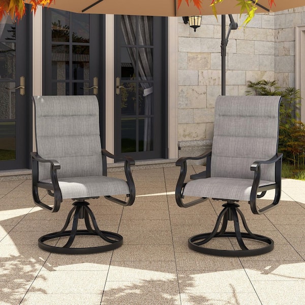 Poteban Derrald 2-Piece Patio Swivel Dining Chairs, High Back Outdoor Chairs with Padded Textilene, Metal Frame, Gray White
