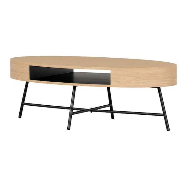 South Shore Mezzy 47.25 in. Pale Oak Oval MDF Coffee Table with Shelf