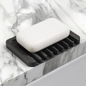 Self-Draining Silicone Soap Dish/Sponge Holder Drying Mat for Bathroom or Kitchen Counter in Black