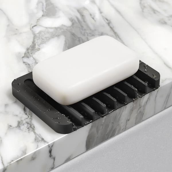 KRAUS Self-Draining Silicone Soap Dish/Sponge Holder Drying Mat for Bathroom or Kitchen Counter in Black