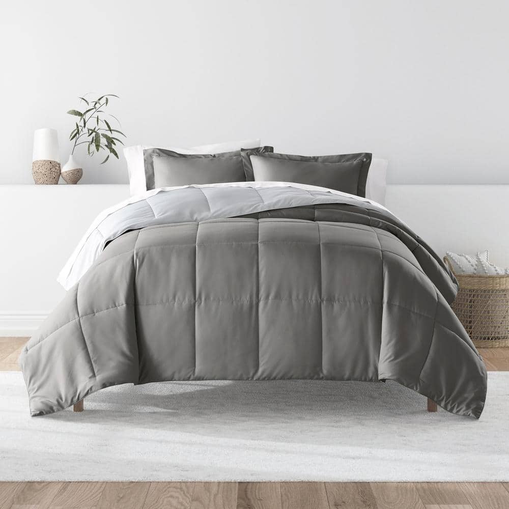 King Gray Reversible Down Alternative Microfiber Comforter Set