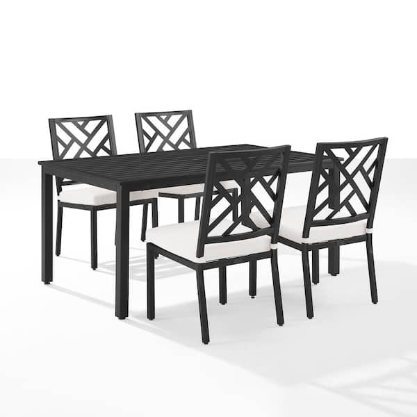 CROSLEY FURNITURE Locke Black 5-Piece Metal Outdoor Dining Set with Creme Cushions