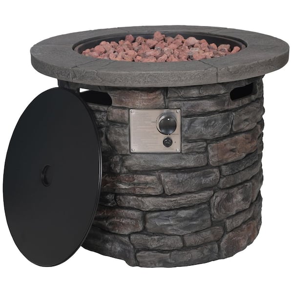 VEIKOUS 31 in. Round Outdoor Gas Fire Pit Propane 50000 BTU with Lid and Cover, Free Lava Rocks