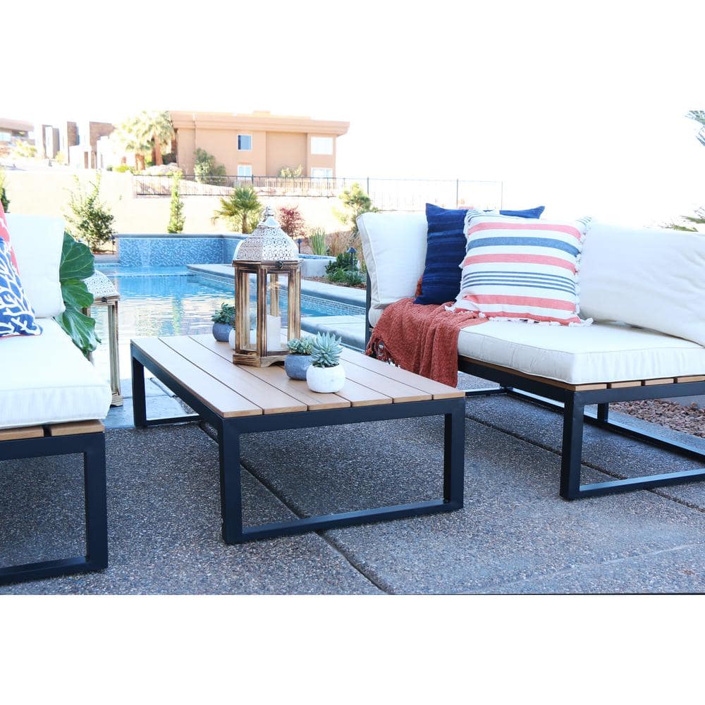 Modern Black Aluminum 4-Piece Patio Set with White Cushions