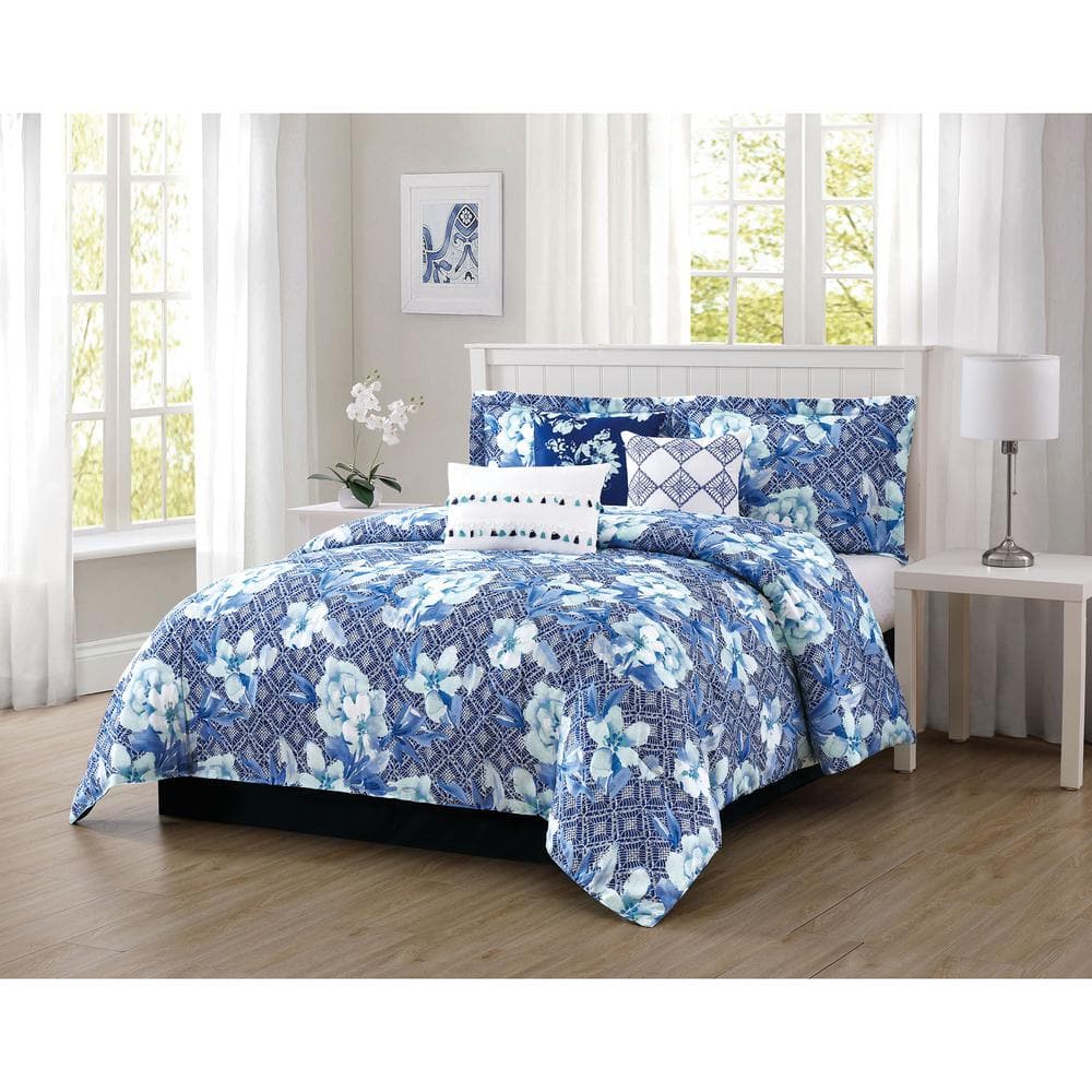 Carmela Home Ava 7 Piece Blue Queen Comforter Set Ymz009620 The Home Depot
