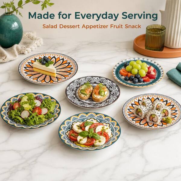 Wudkey 8-Piece 8.5 in. Porcelain Salad Plates, Dessert Plates