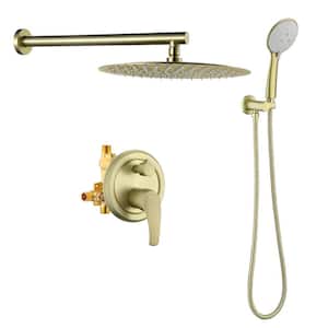 Single Handle 5-Spray High Pressure Shower Faucet with 12 in. Rain Shower Head in Brushed Gold (Valve Included)