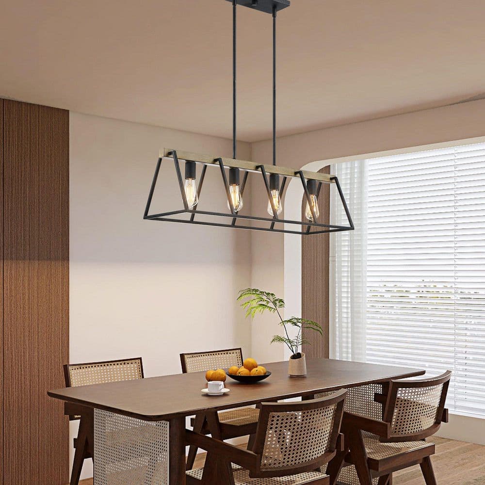 Wistaria‌ 4-Light Farmhouse Kitchen Island Lighting Fixture Black Linear Pendant Chandelier with E26 Bulb Included price history on PriceWatchPro