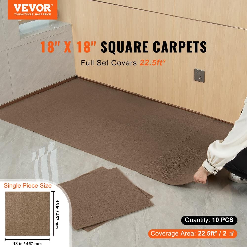 18'' x 18'' Brown Polyester Peel and Stick Carpet Tiles