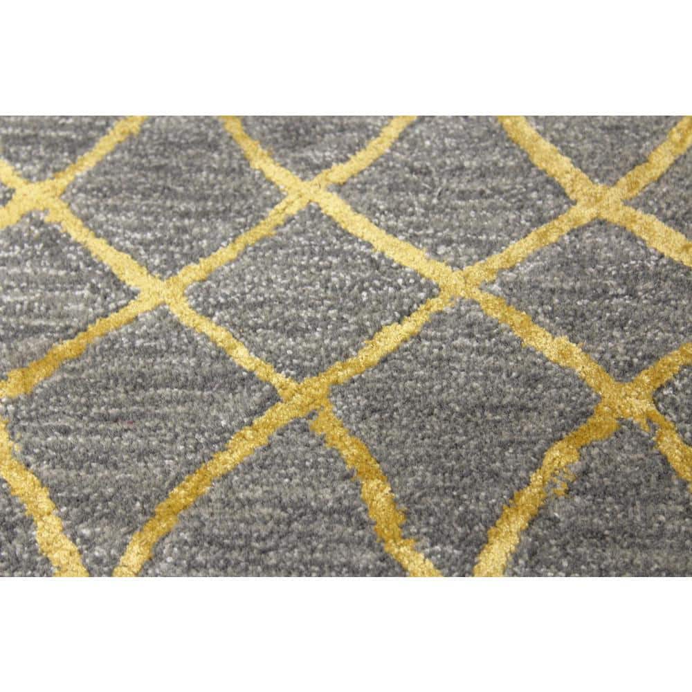 Handmade Gray Wool Viscose Geometric Tufted Rug 5'6" x 8'6"