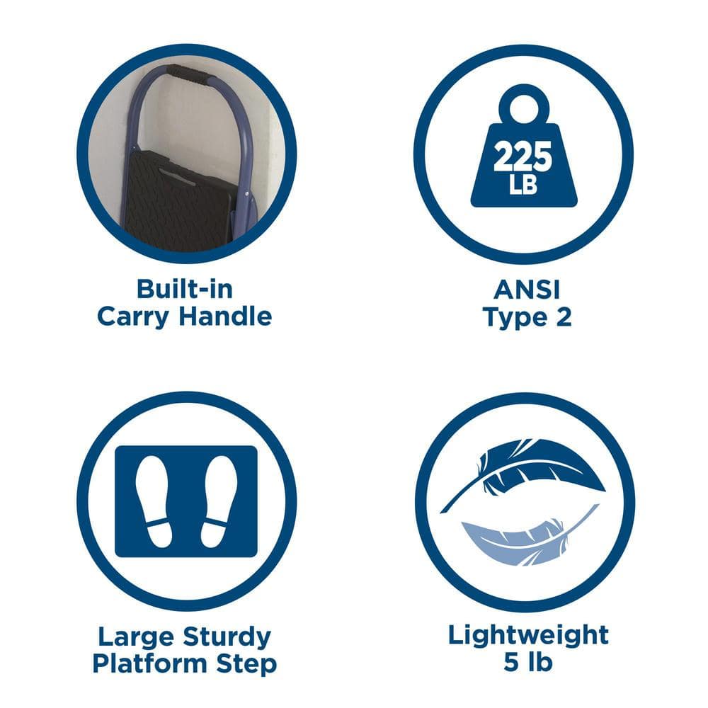 Navy Foldable Steel 1-Step Step Stool with Slip-Resistant Steps