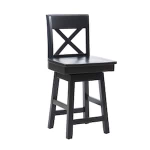 Leland 24 in. Seat Height Black High back wood frame Swivel Counter stool with a wood seat 1 stool