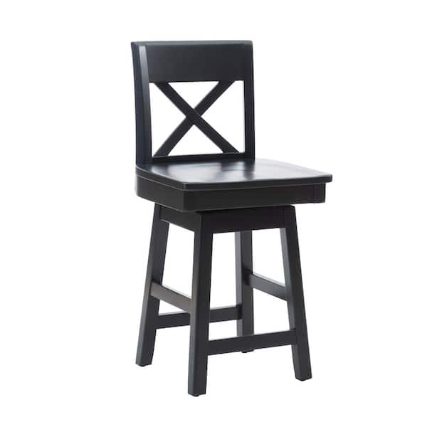 Linon Home Decor Leland 24 in. Seat Height Black High back wood frame Swivel Counter stool with a wood seat 1 stool