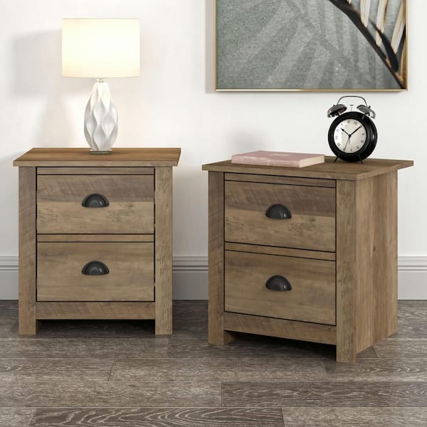 GALANO Geordano 2-Drawer Knotty Oak Nightstand Sidetable (20 in. x 18.9 in. x 16.3 in.) (Set of 2)