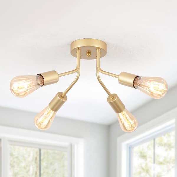 LWYTJO Fasiha 14.75 in. 4 Light Spray Gold Sputnik Sphere Chandelier Industrial Vintage Linear Semi Flush Mount Ceiling Light