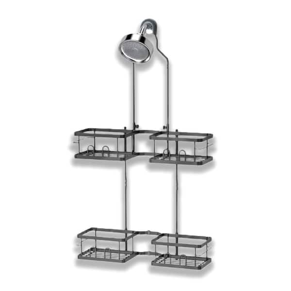 Adjustable Hanging Rustproof Shower Caddy for Handheld Showerheads with Hooks Soap Holder Toothbrush Holder, Black