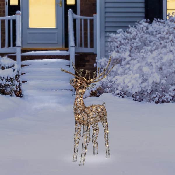 35 in. Tall Rattan Reindeer Decoration with Halogen Lights