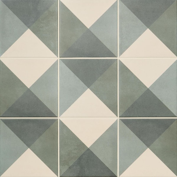 Elizabeth Sutton Cameo Cement Deco Meadow Green 7.87 in. x 7.87 in. Matte Porcelain Floor Wall Tile (10.76 sq. ft./Case)