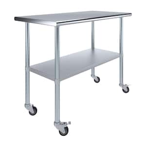 24 in. x 48 in. Stainless Steel Work Table with Casters Mobile Metal Kitchen Utility Table with Bottom Shelf