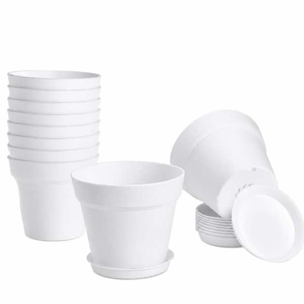 10 pack 5 in. L x 5 in. W x 4.25 in. H 5 qts. white indoor outdoor polypropylene nursery pots with drainage trays