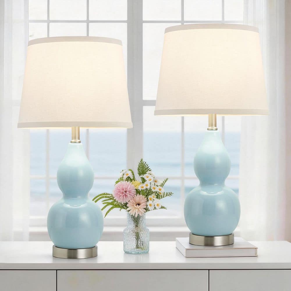 NatySwan 22.63 in. Blue Table Lamp Set, Color Temperature