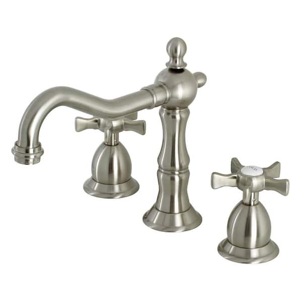 Kingston Brass Hamilton 8 in. Widespread 2-Handle Bathroom Faucets with Brass Pop-Up in Brushed Nickel