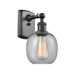 Belfast 1-Light Matte Black Wall Sconce with Seedy Glass Shade