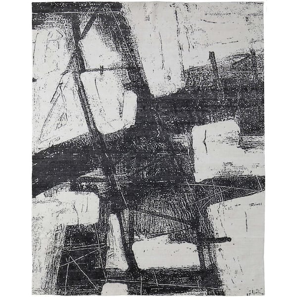 12 ft. x 15 ft. Black and Gray Abstract Hand Woven Area Rug