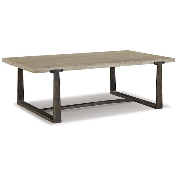 Dalenville 55 in. Gray Rectangle Wood Coffee Table with Pedestal