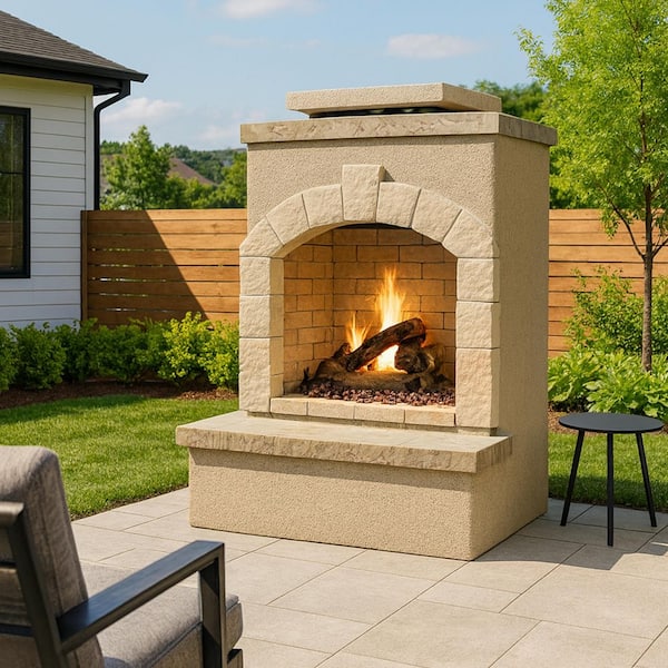 59 in. Tile and Stucco Propane Gas Outdoor Fireplace