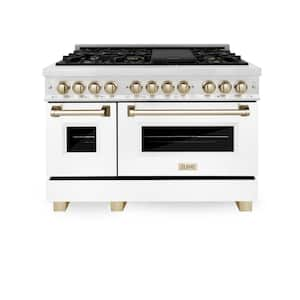 Autograph Edition 48 in. 7 Burner Dual Fuel Range in Fingerprint Resistant Stainless, White Matte and Polished Gold