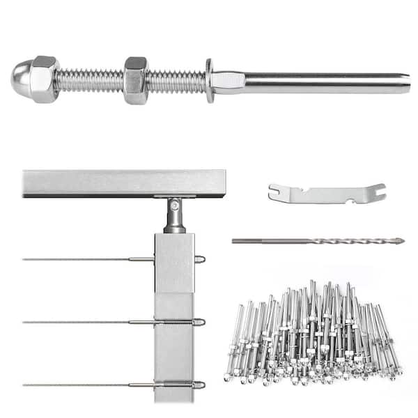 Afoxsos 1/8 in. Stainless Steel Hand Swage Threaded Stud Tensioner Cable for Cable Railing System, 60-Pack