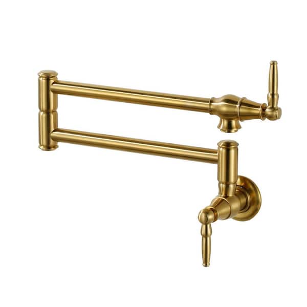 Wall Mounted Pot Filler Faucet with Double-Handle in Gold